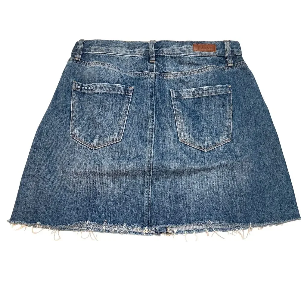 Blank NYC Zip Front Raw Hem Denim Mini Skirt 28